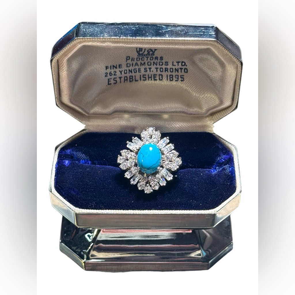 Stunning Sterling Silver 925 Rhodium Plt Cz Turquoise Cluster Ring Fancy